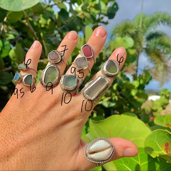 Sea tumbled white sea glass sterling & fine silver soldered ring textured band - Picture 6 of 6